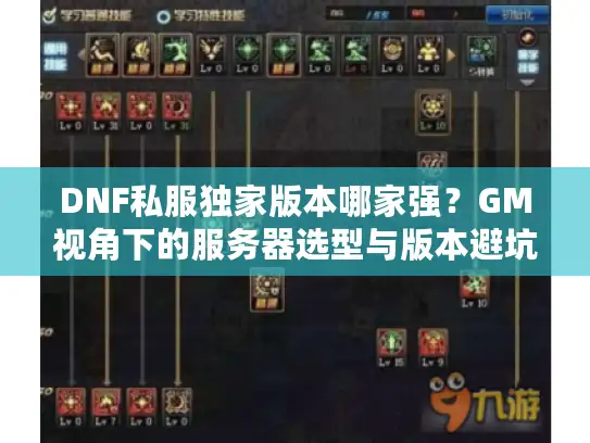 DNF私服独家版本哪家强？GM视角下的服务器选型与版本避坑全解析