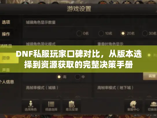 DNF私服玩家口碑对比，从版本选择到资源获取的完整决策手册